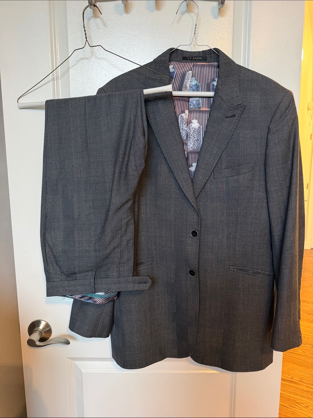 Ted Baker Charcoal Gray Two-Piece Suit with Patterned Lining